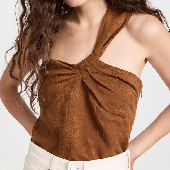 NWT Veronica Beard Belinda Linen Blend Jacquard One Shoulder Top in Bronze - Picture 1 of 12